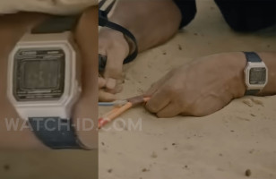 Theo James wears a Casio W-217HM-7BV watch in the movie Fuze