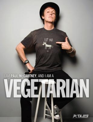 Paul McCartney wearing the Casio WQV3-1BNDL Color Wrist Camera in an ad for PETA