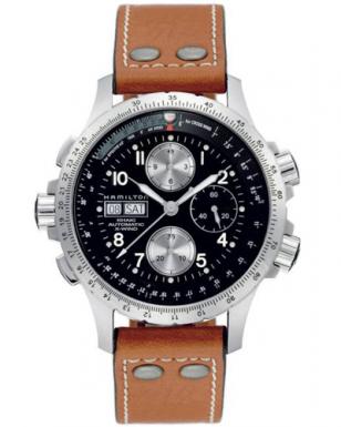 Hamilton Khaki X-Wind Automatic, light brown leather strap, black dial, ref. H77