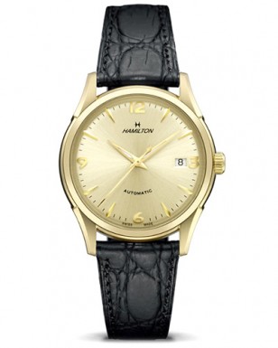 Hamilton Thin-O-matic, yellow gold, black leather strap