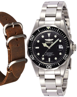 Invicta Pro Diver on a brown leather Zulu strap.